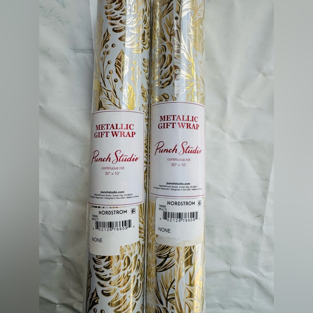 PUNCH STUDIO Christmas Gift Wrap Paper Roll
Lot of 2 New Gold and White New